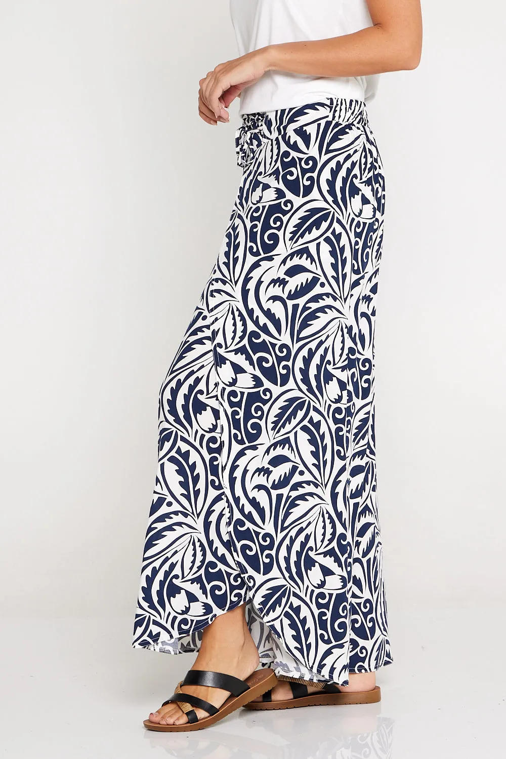 Sabine Palazzo Pants - Navy/White Print