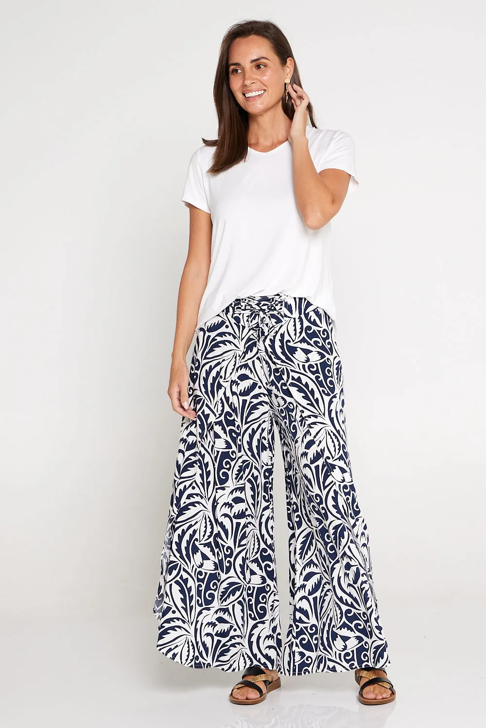 Sabine Palazzo Pants - Navy/White Print