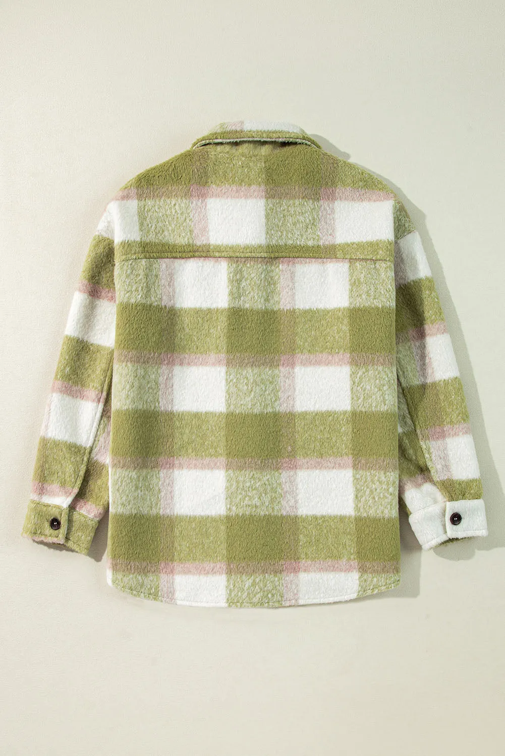 Sage Green Plaid Print Buttoned Flap Pockets Baggy Shacket