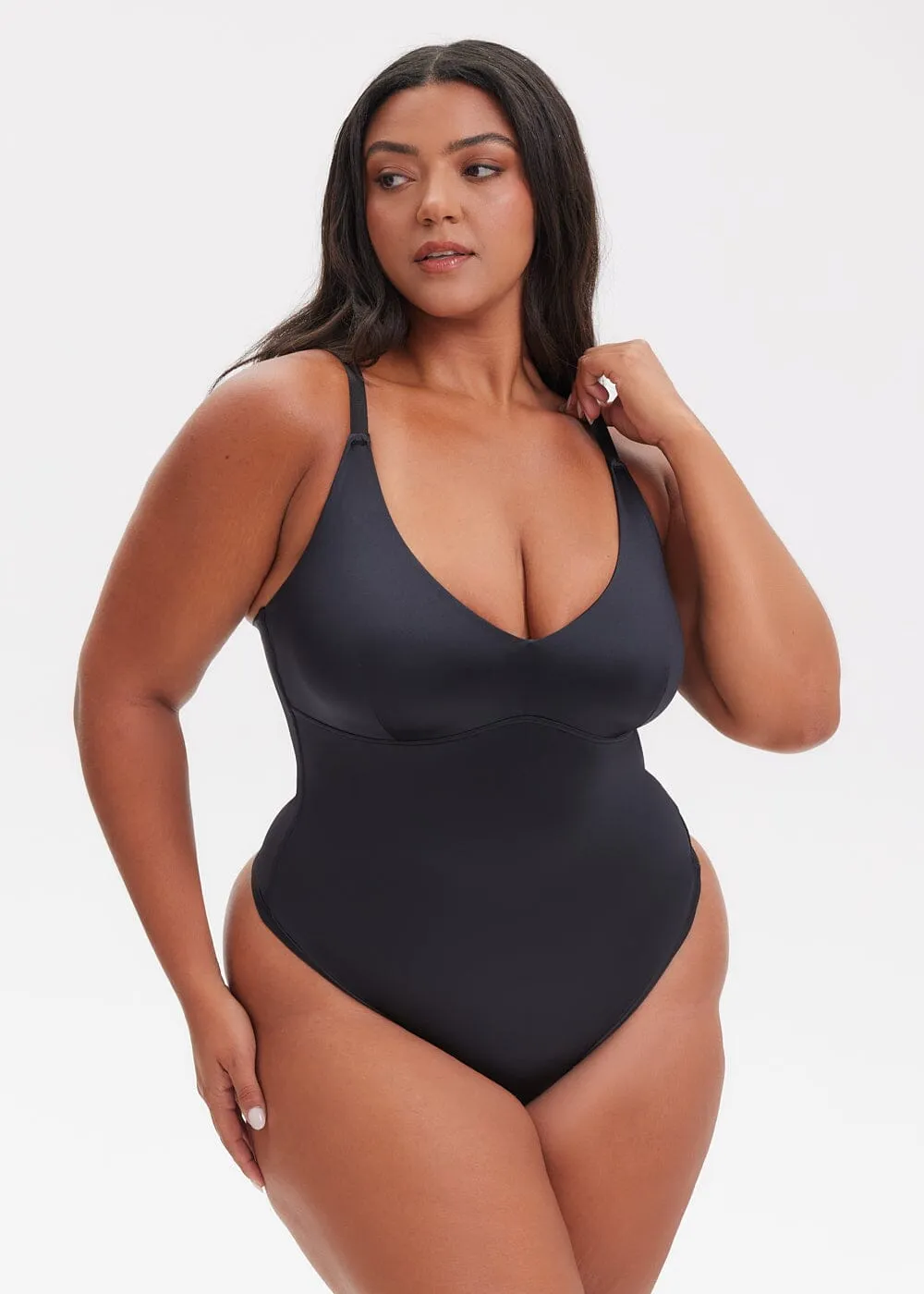 SatinSculpt V-neck Bodysuit Thong