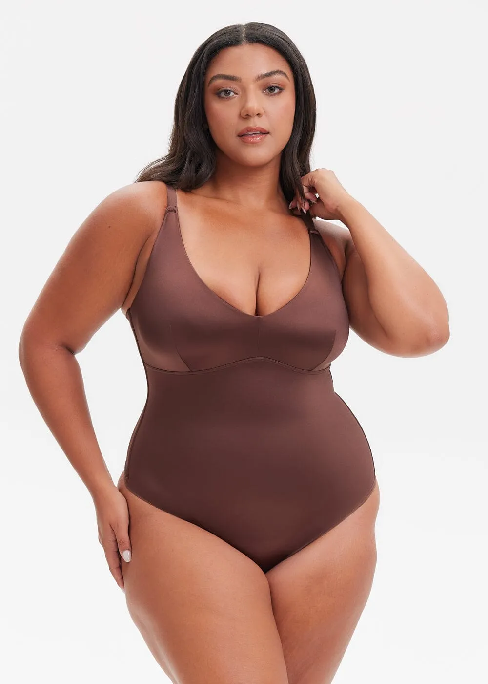 SatinSculpt V-neck Bodysuit Thong