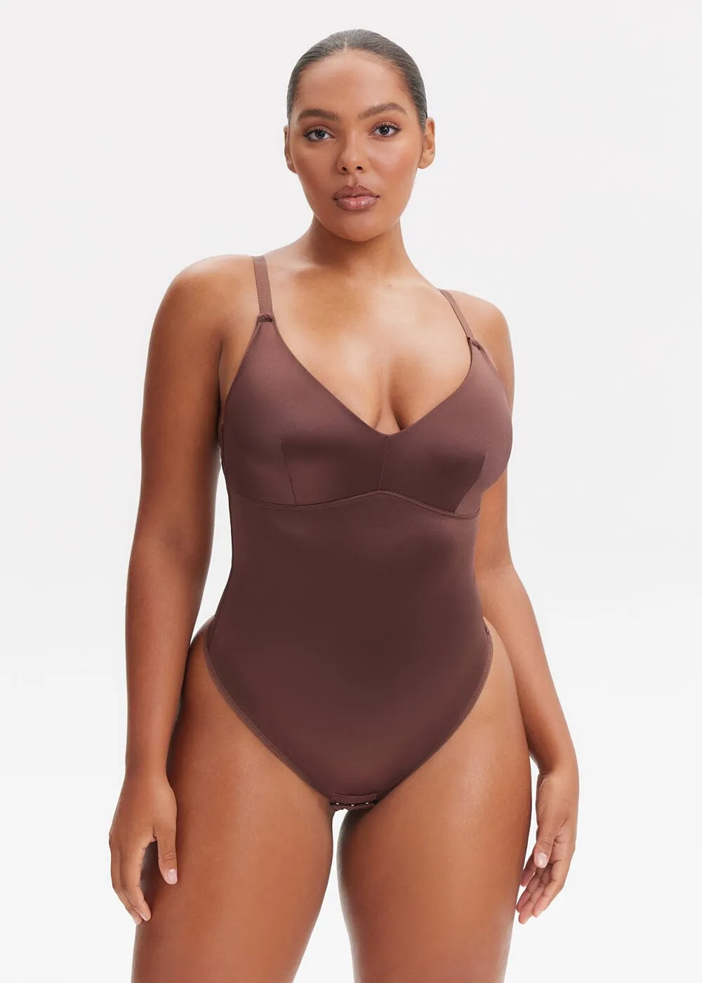 SatinSculpt V-neck Bodysuit Thong