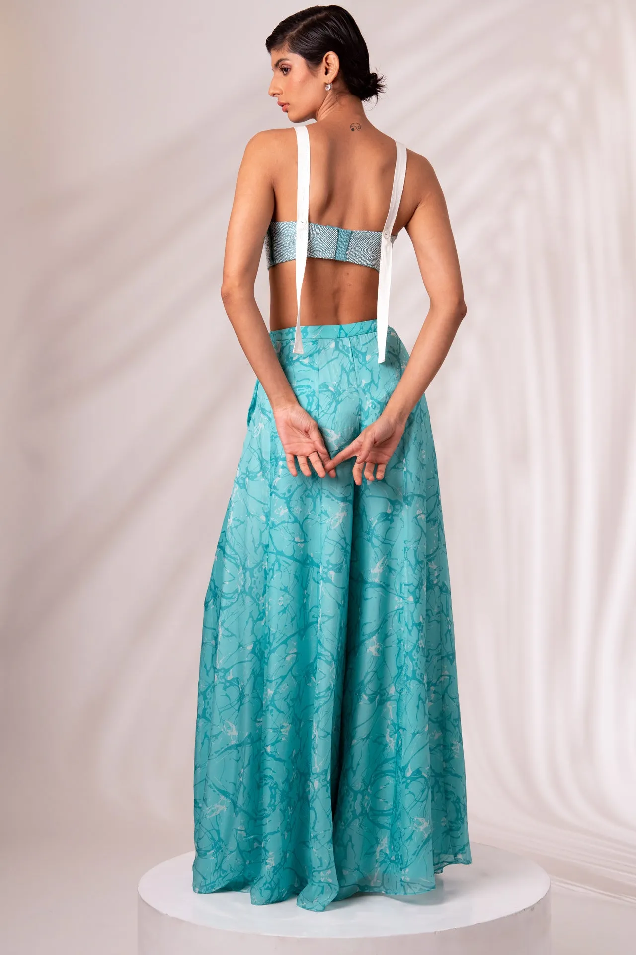 Sea Green Overlay With Divided Skirt and Bustier