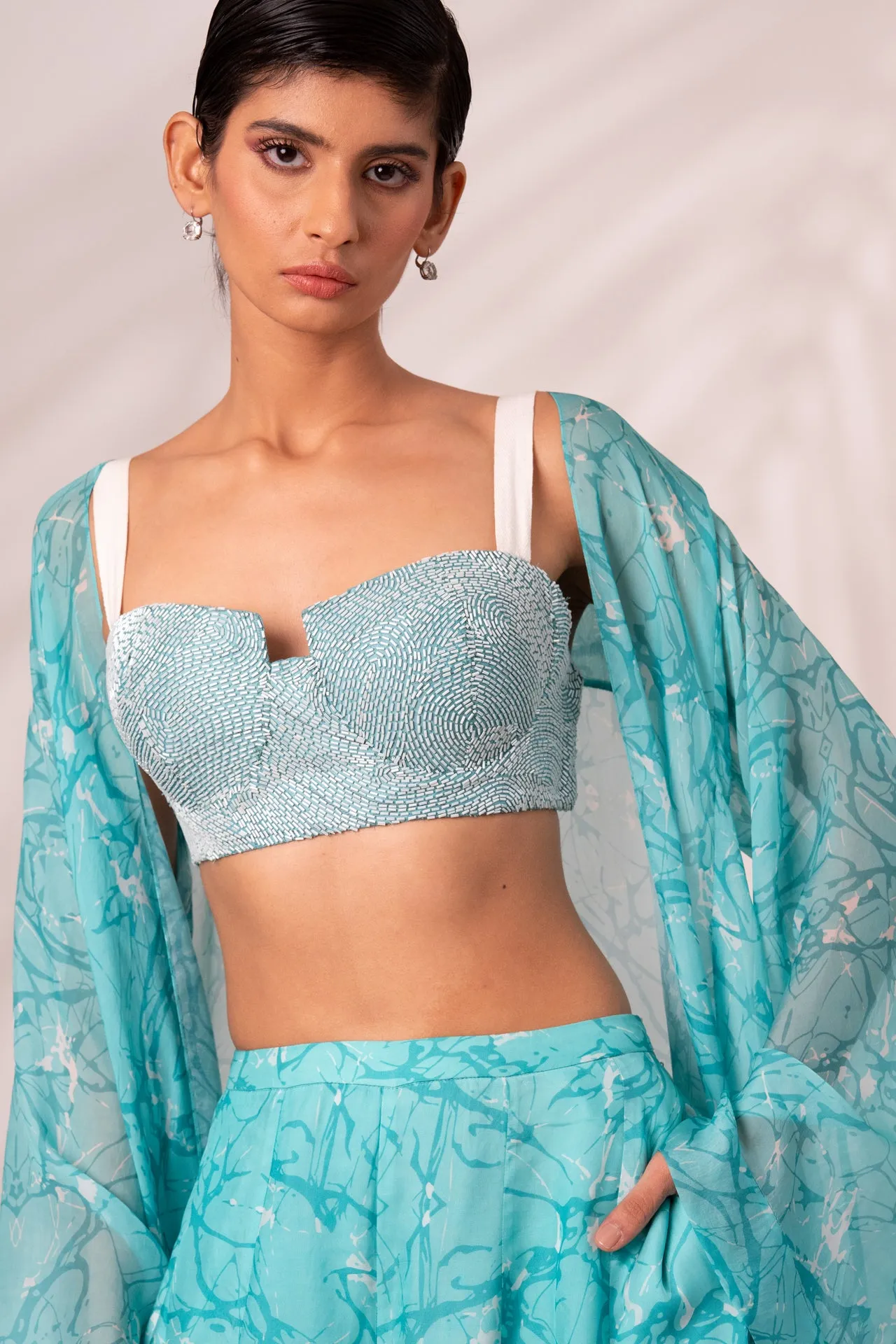 Sea Green Overlay With Divided Skirt and Bustier