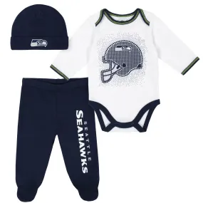 Seahawks Baby Boys 3-Piece Bodysuit, Pant, and Cap Set