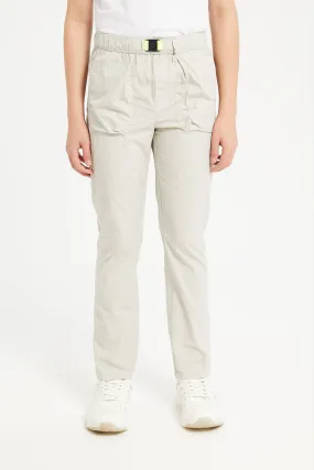 Senior Boys Grey Poplin Joggers With All Around Adjuster