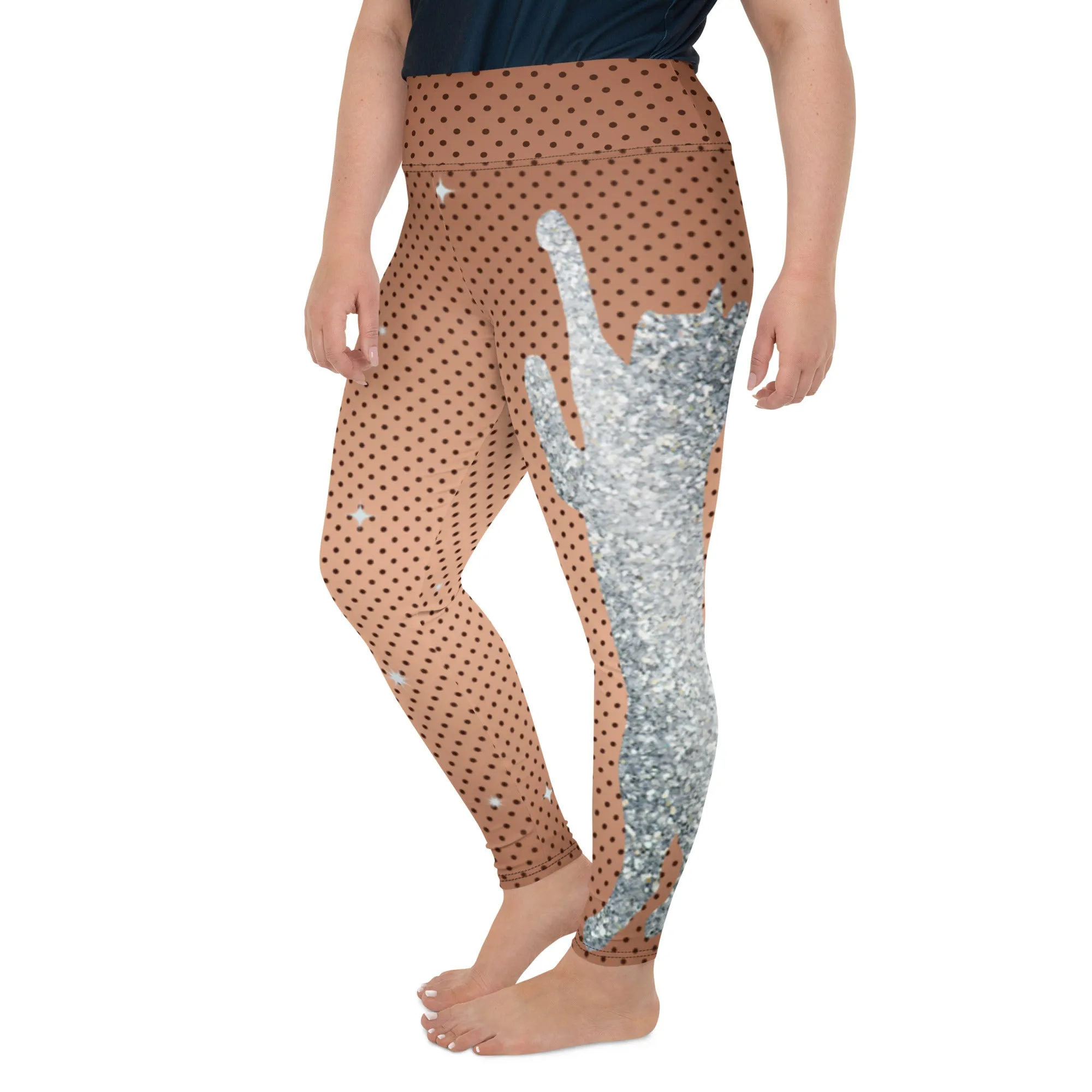 Sequin Print Mesh Plus Size Leggings