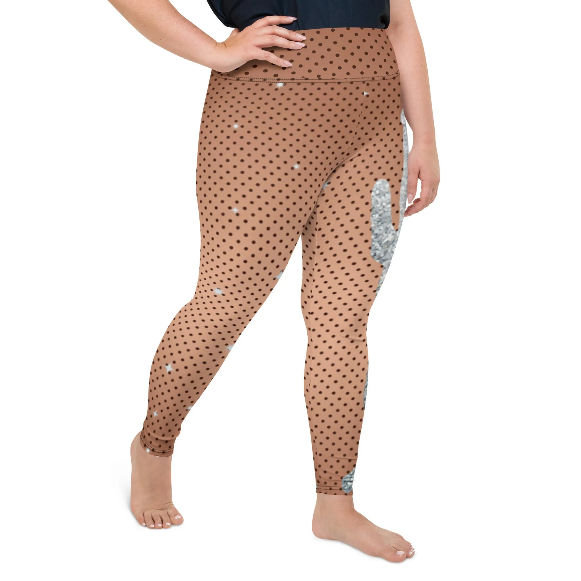 Sequin Print Mesh Plus Size Leggings