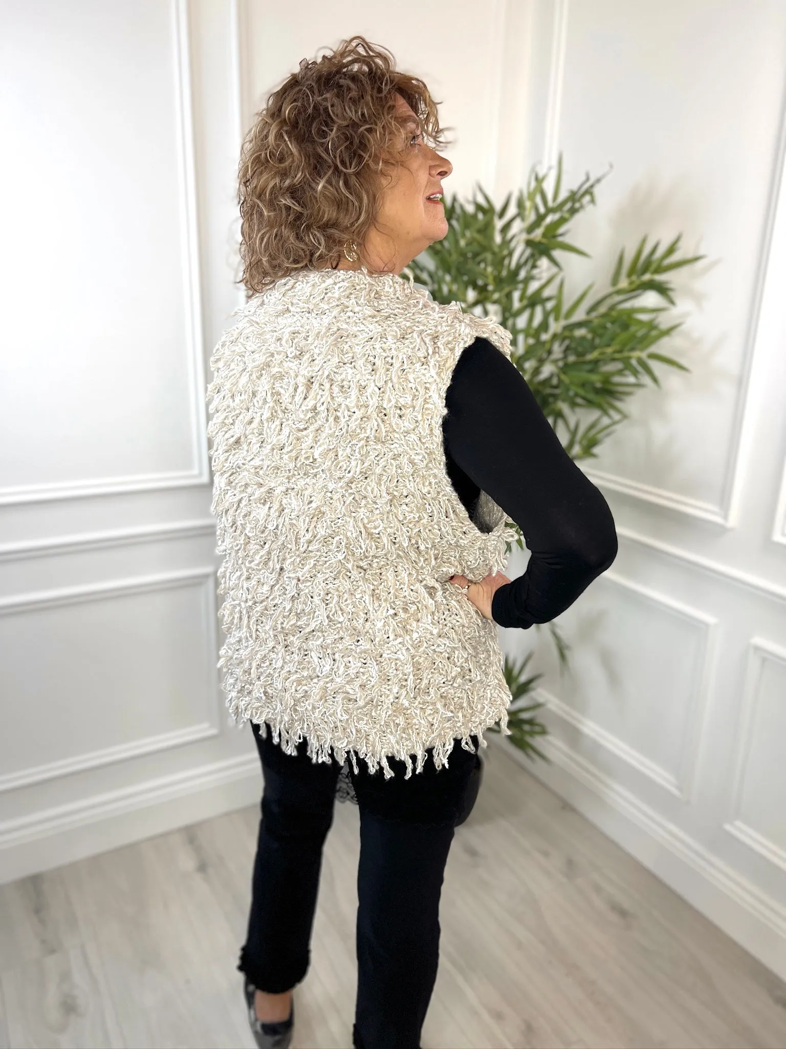 Shaggy Knit Waistcoat - Malissa J |  Stone