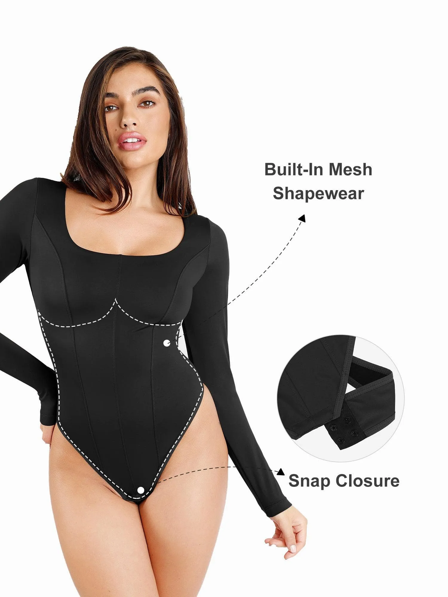 Shapewear Long Sleeve Tummy Control Thong Bodysuit