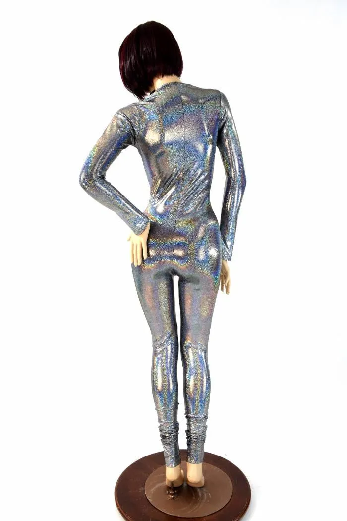 Silver Holographic Long Sleeve Catsuit