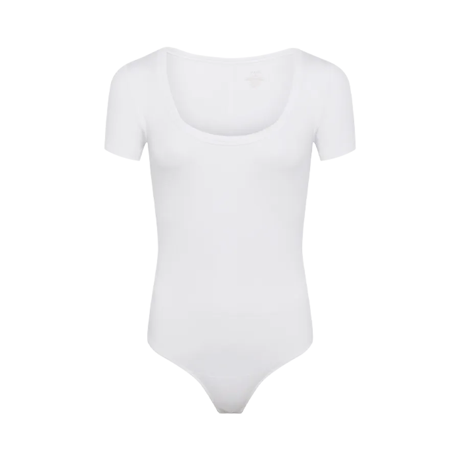 Slinky Rib Short Sleeve Bodysuit | White