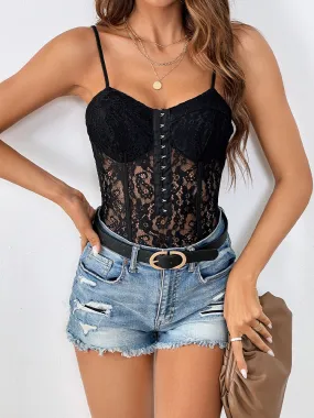 Spaghetti Strap Lace Splice Bodysuit