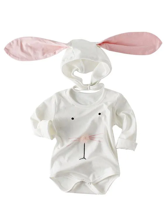 Spanish Style Baby Easter Clothes Set Long Sleeve Cotton Romper Bunny Ear Detachable Hat