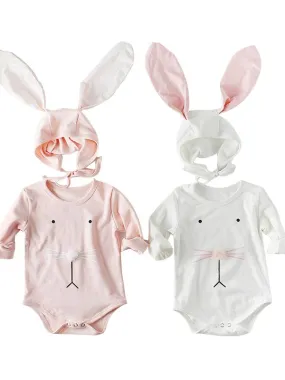 Spanish Style Baby Easter Clothes Set Long Sleeve Cotton Romper Bunny Ear Detachable Hat