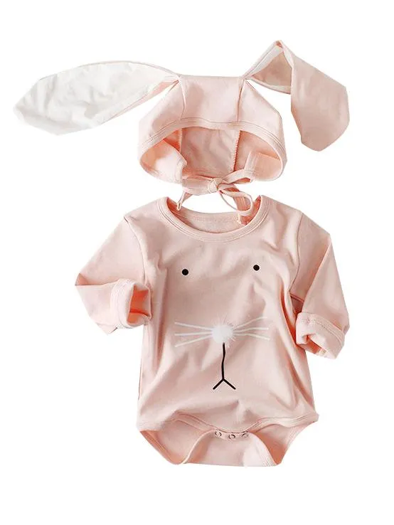 Spanish Style Baby Easter Clothes Set Long Sleeve Cotton Romper Bunny Ear Detachable Hat