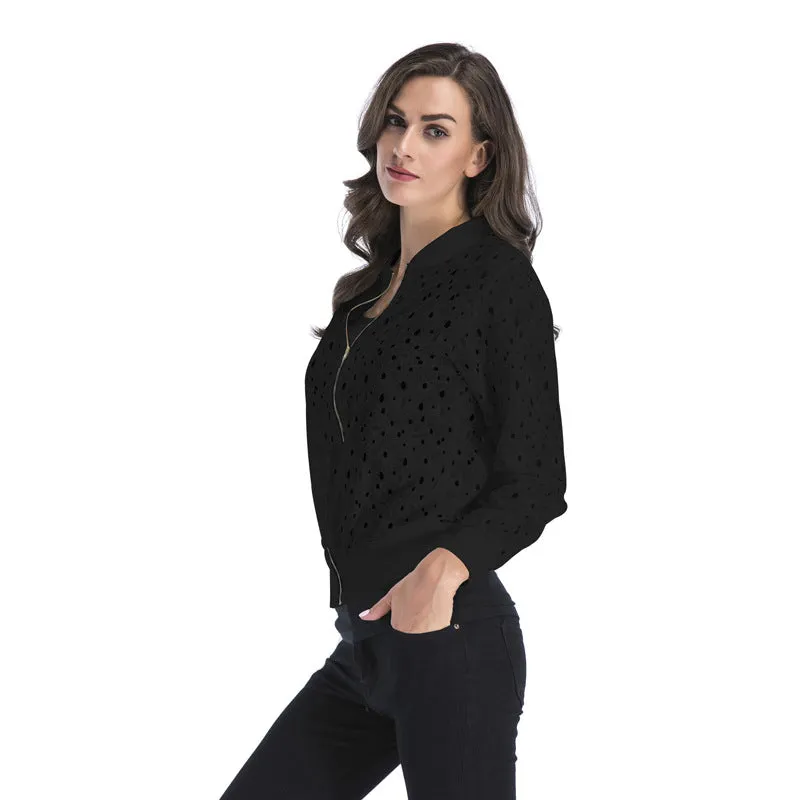 Standing Collar Hollow Lace Slim Long Sleeve Jacket