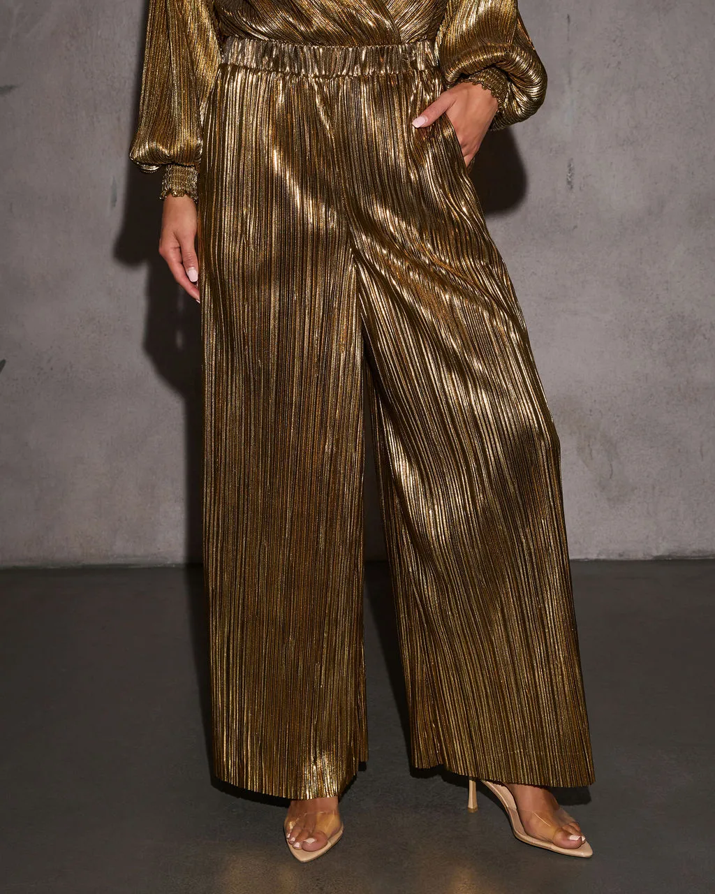 Starry Night Pleated Metallic Wide Leg Pants