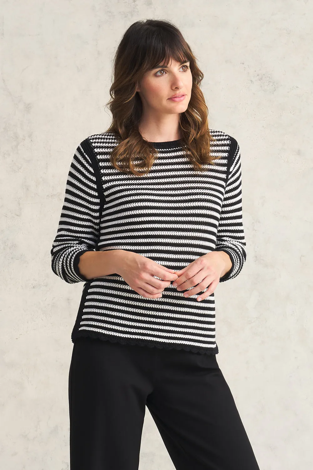 Stripe Cotton Crochet Jumper