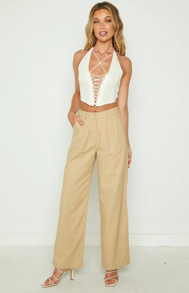 Summer Days Beige Linen Blend Pants