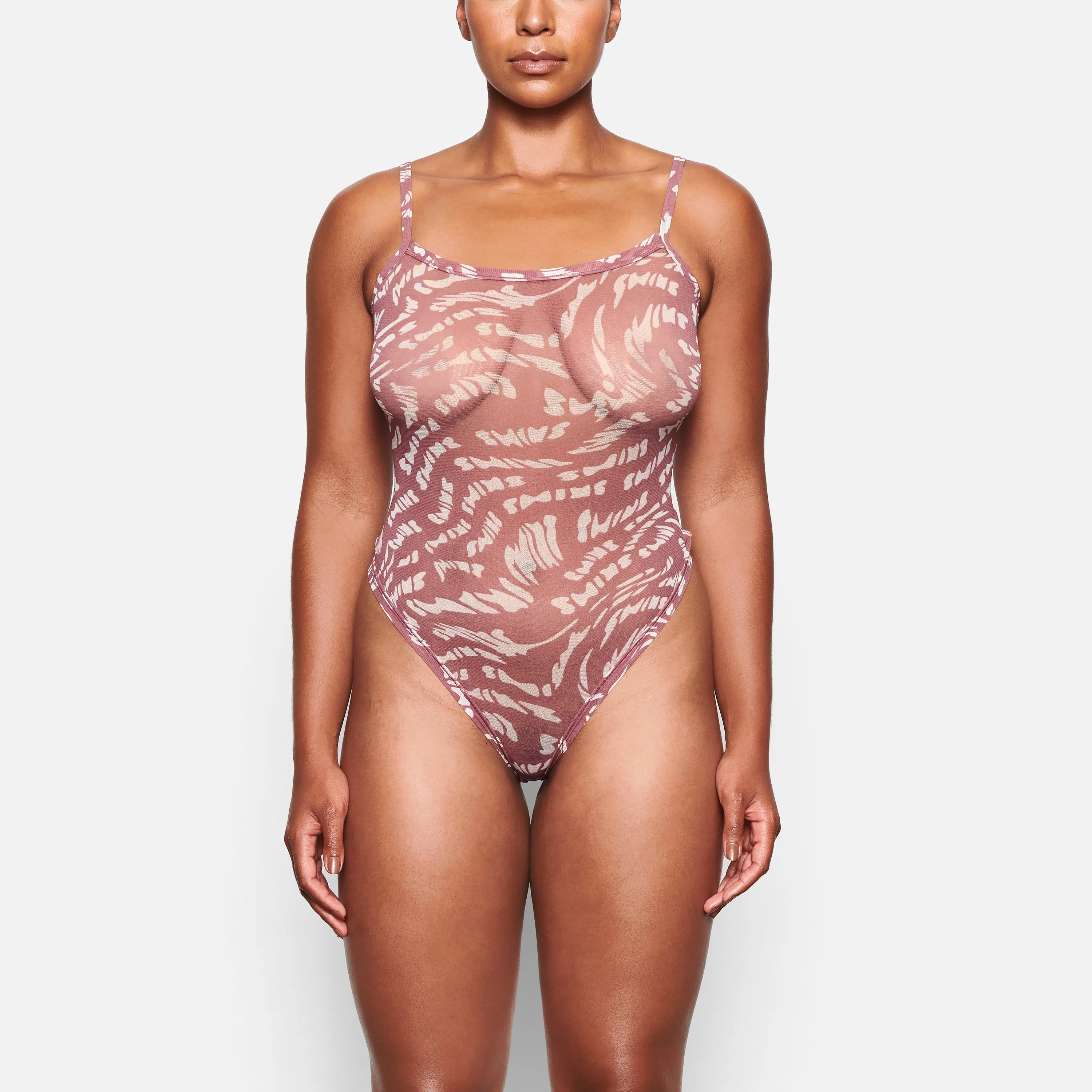 SUMMER MESH STRAPPY BODYSUIT | RASPBERRY SWIRL