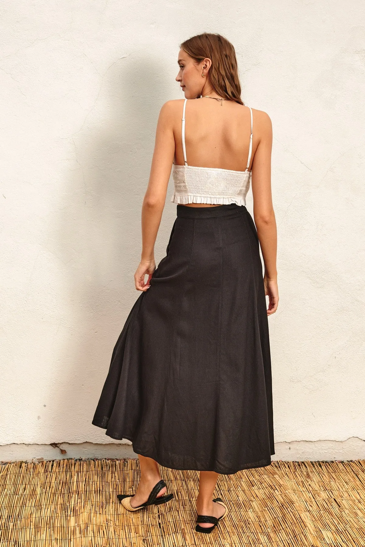 Tailored Linen Blend Maxi Skirt - Black