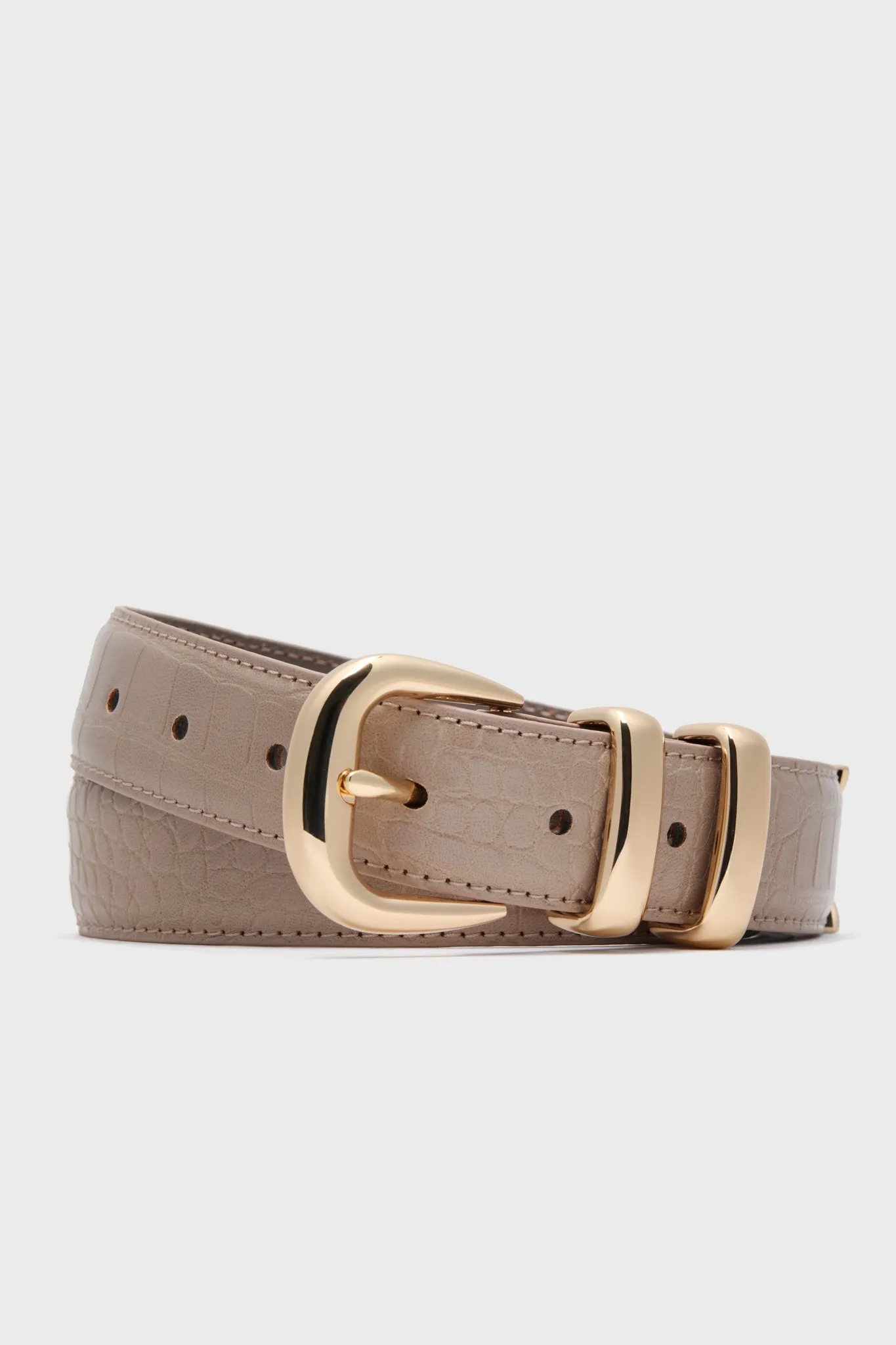 Taupe Croc-Embossed Western Belt