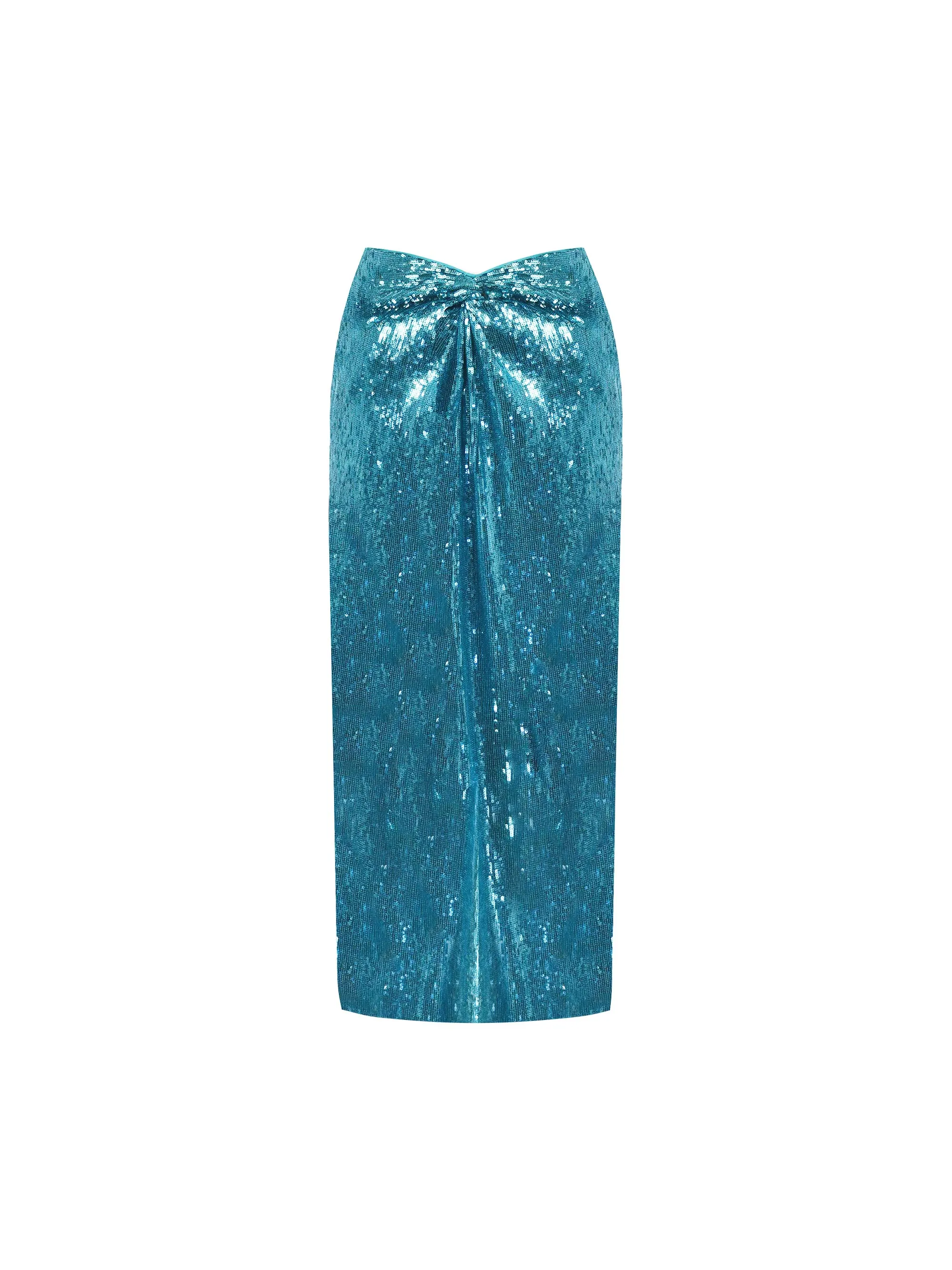 Teal Sequin Twist Front Skirt