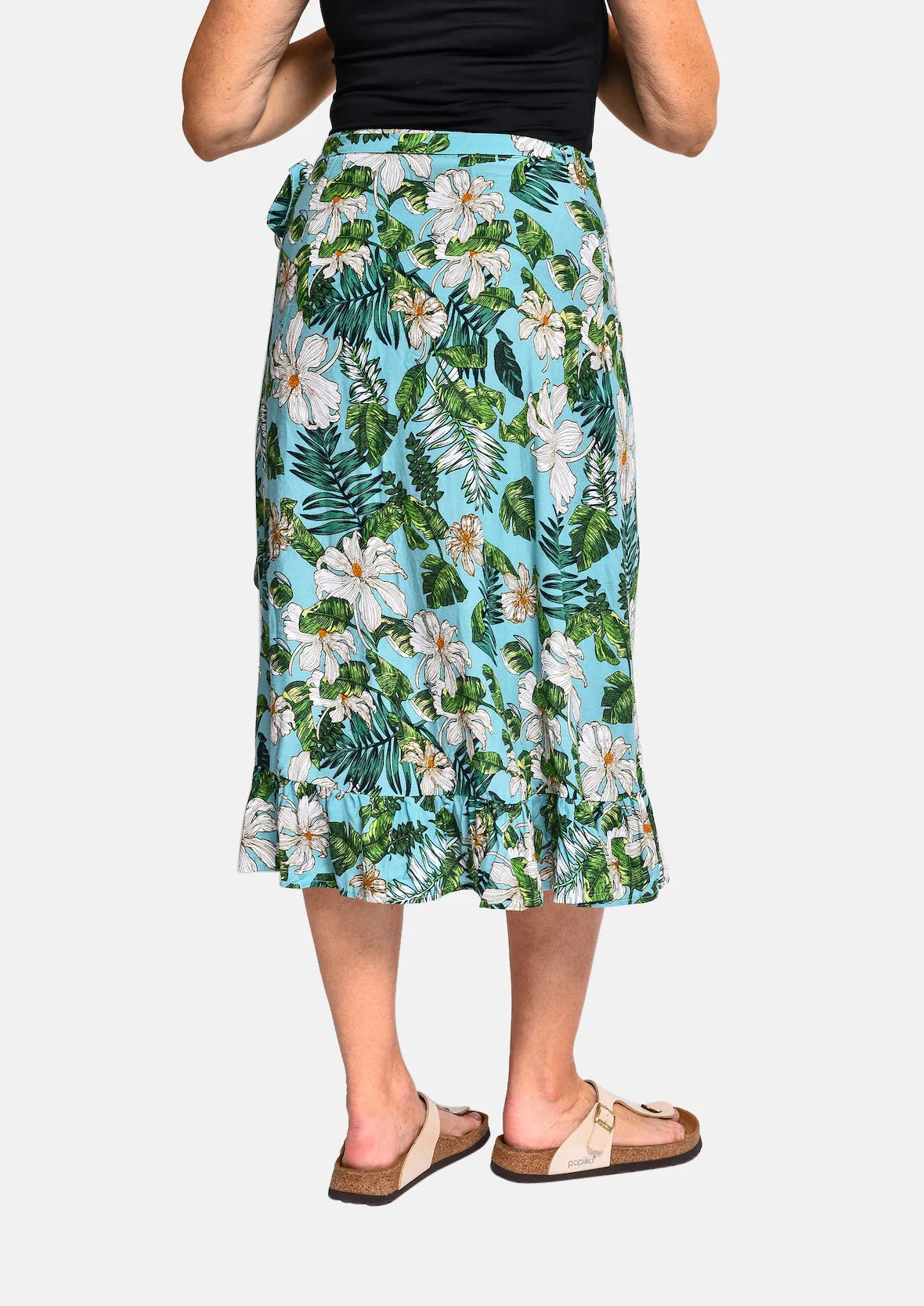 Tropical Print Ruffle Wrap Skirt