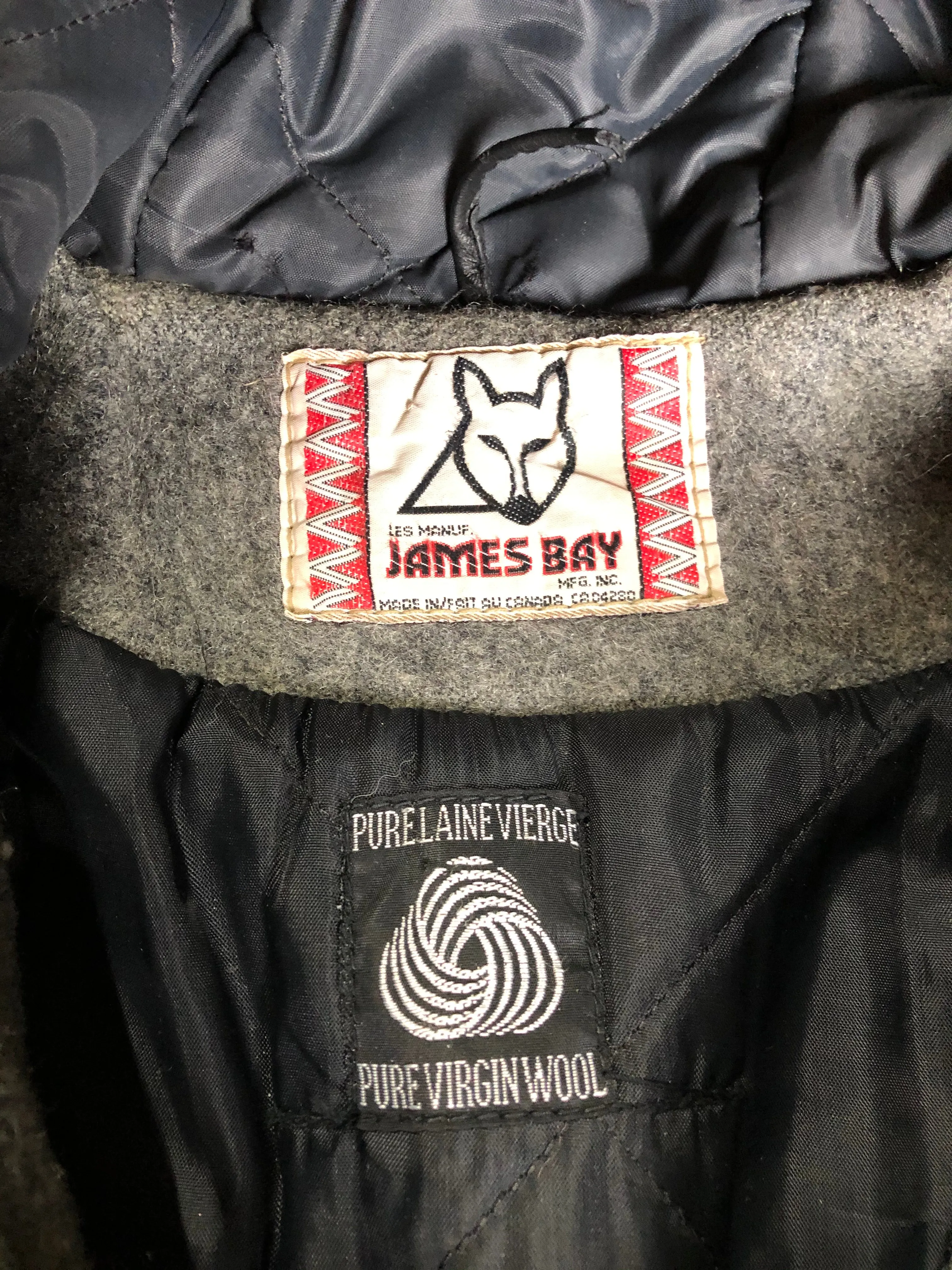 Vintage James Bay Grey Wool Northern Parka with Seal Motif, Made in Canada SOLD