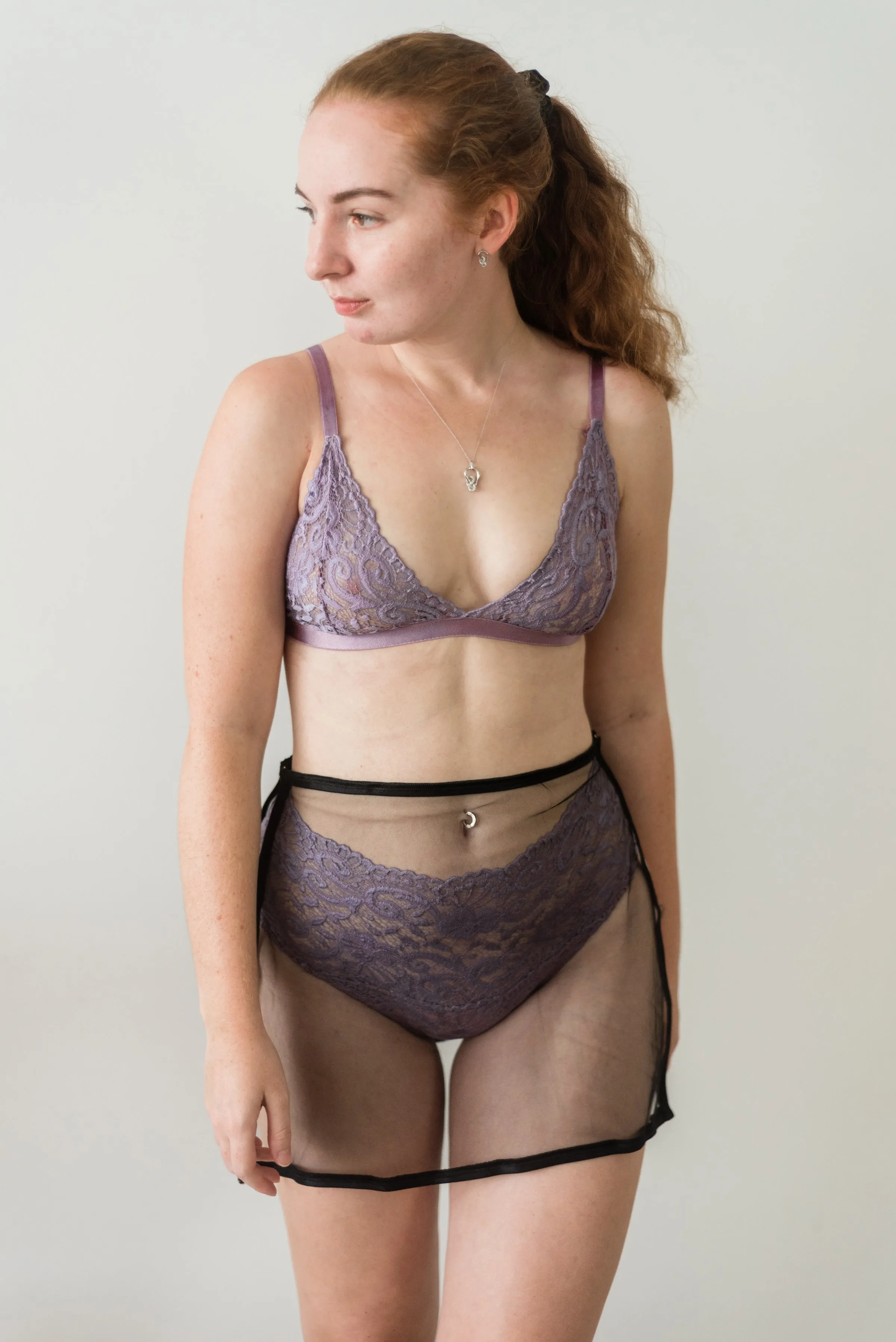 Viola Purple Lingerie Set with Black Sheer Skirt