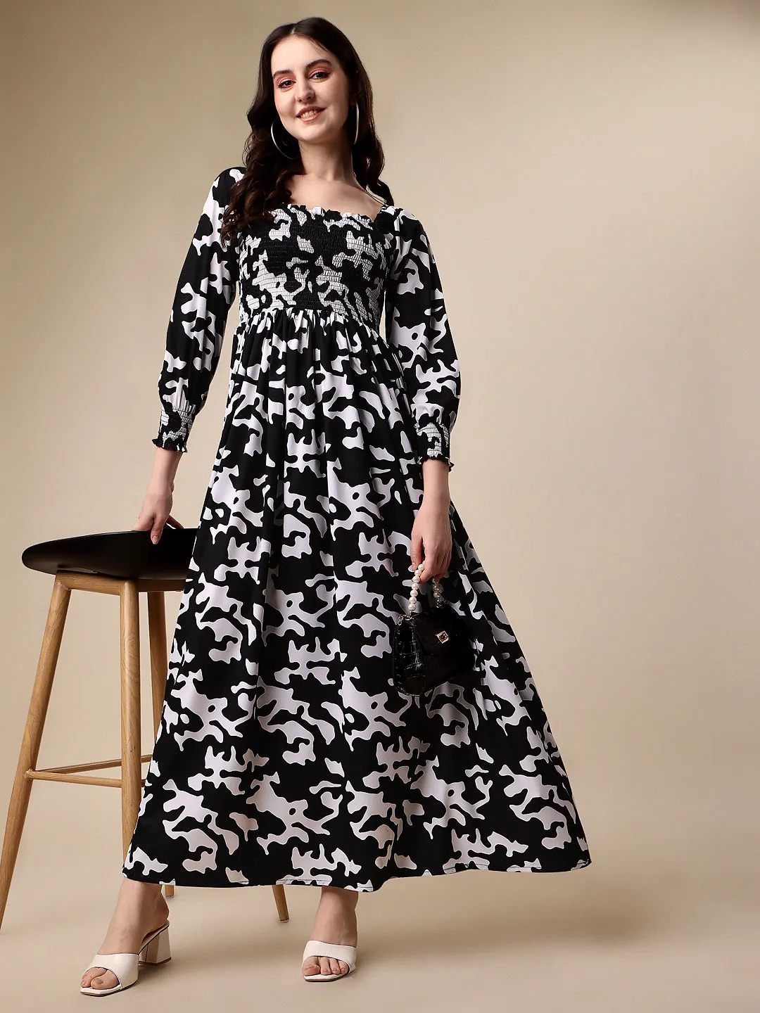 Wild Monochrome Animal Print Maxi Dress