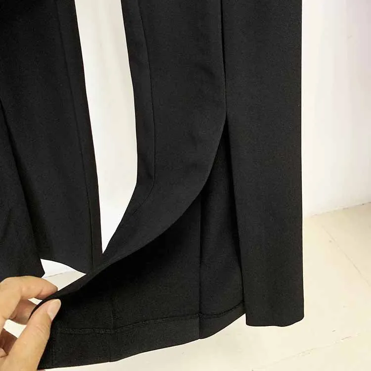 Women Cut Out Fitted Blazer   Mid-High Rise Slim fit Flare Trousers Pants Suit Wedding Suit