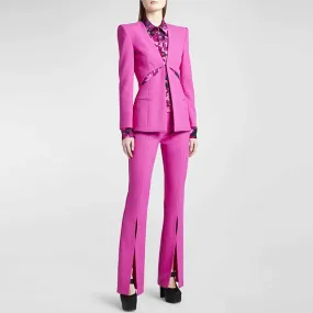 Women Cut Out Fitted Blazer   Mid-High Rise Slim fit Flare Trousers Pants Suit Wedding Suit