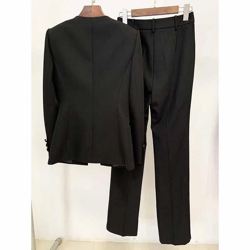 Women Cut Out Fitted Blazer   Mid-High Rise Slim fit Flare Trousers Pants Suit Wedding Suit