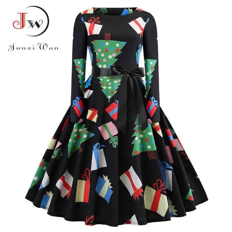 Women Floral Print Vintage Christmas Winter Elegant Party Dresses - WD8007