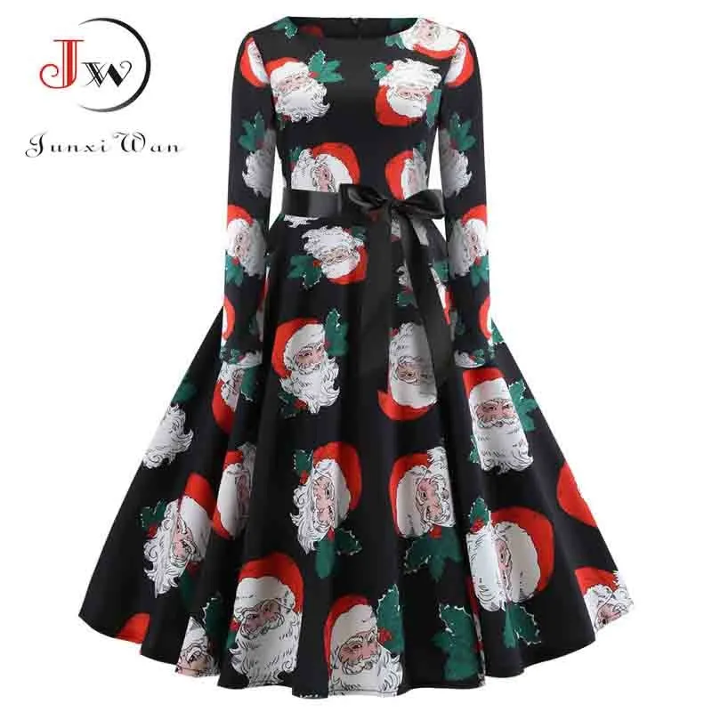 Women Floral Print Vintage Christmas Winter Elegant Party Dresses - WD8007