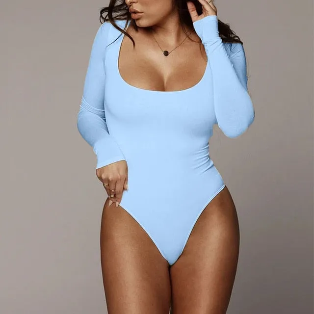 Women Long Sleeve Bodycon Bodysuit Fleece Romper