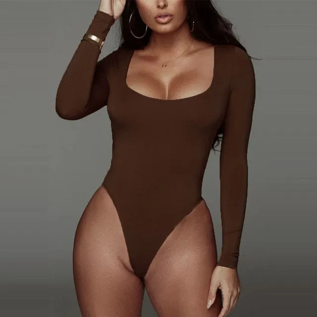 Women Long Sleeve Bodycon Bodysuit Fleece Romper