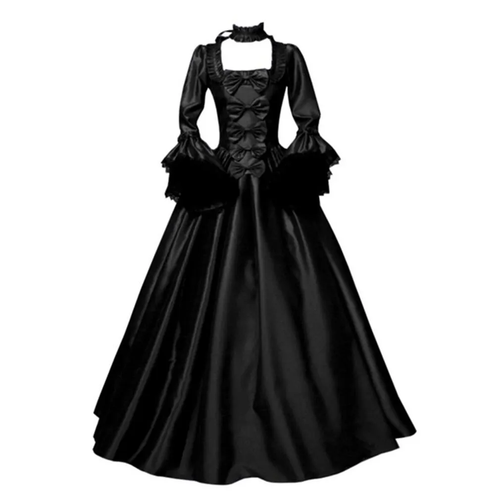 Women maxi bowknot big swing lace flare sleeve vintage party dresses