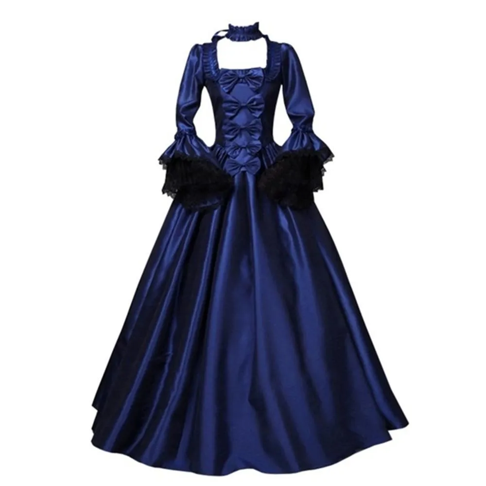 Women maxi bowknot big swing lace flare sleeve vintage party dresses