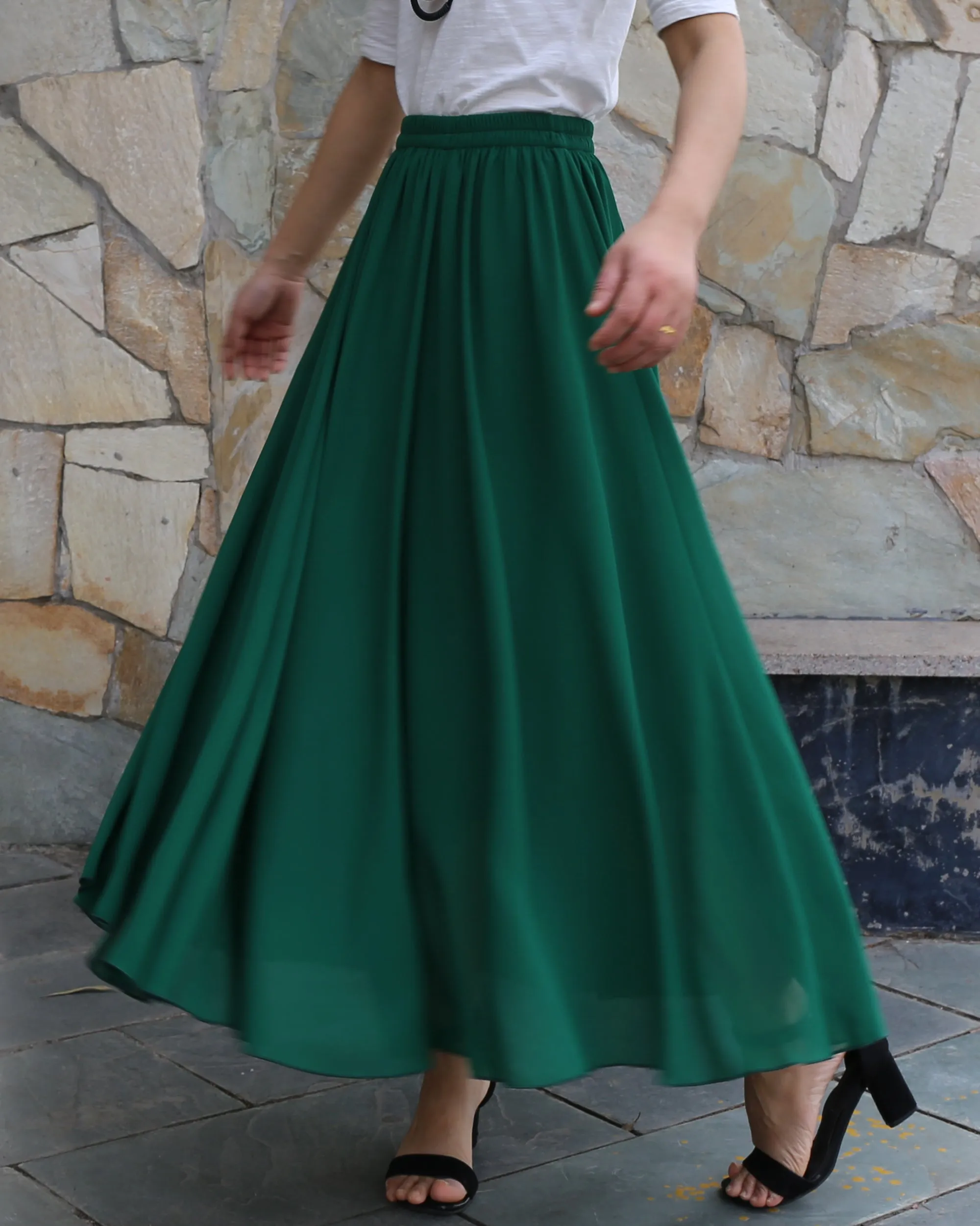 Women's maxi skirt, elastic waist skirt, chiffon skirt, long skirt, A-line skirt, customized summer skirt(Q2021)