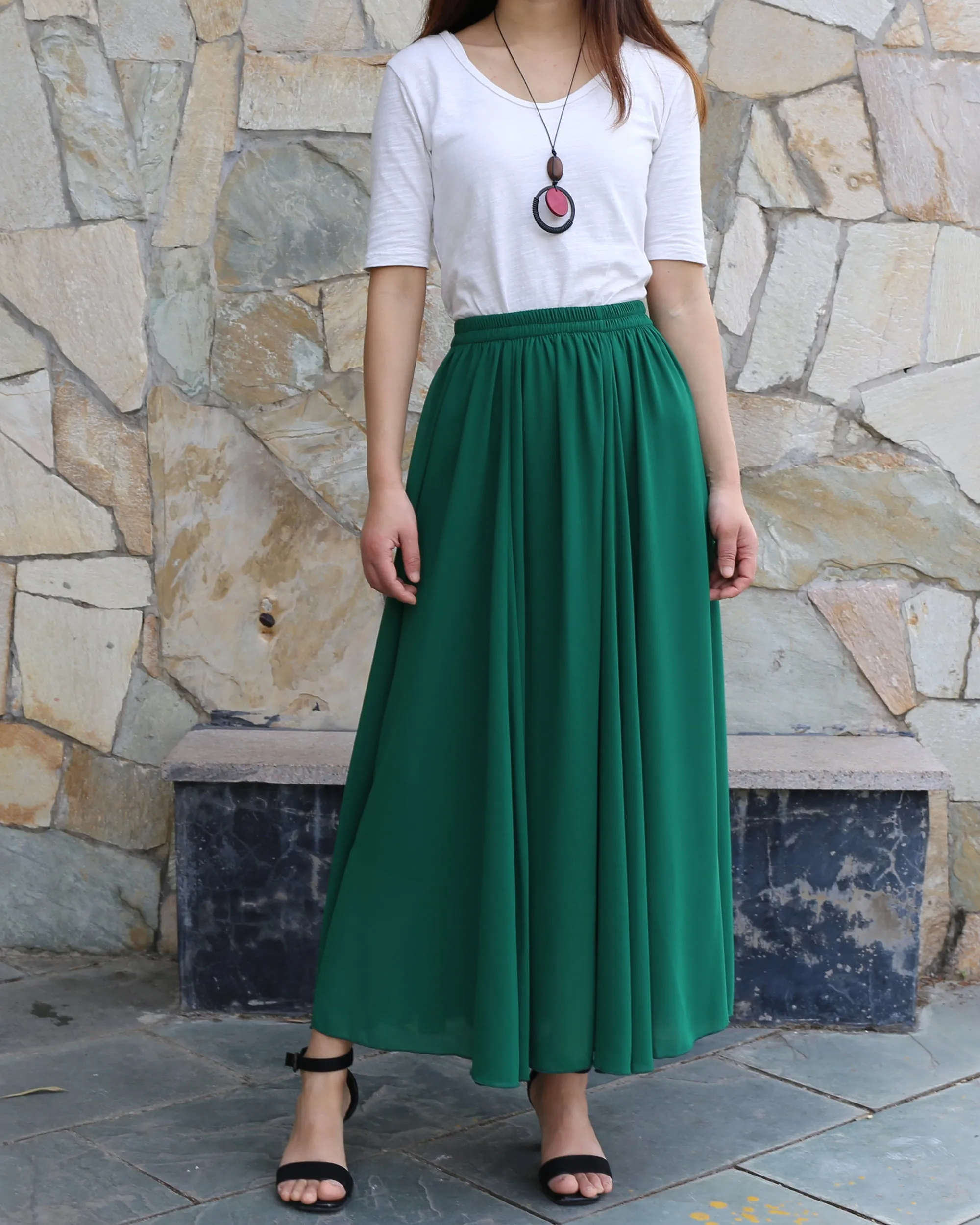 Women's maxi skirt, elastic waist skirt, chiffon skirt, long skirt, A-line skirt, customized summer skirt(Q2021)