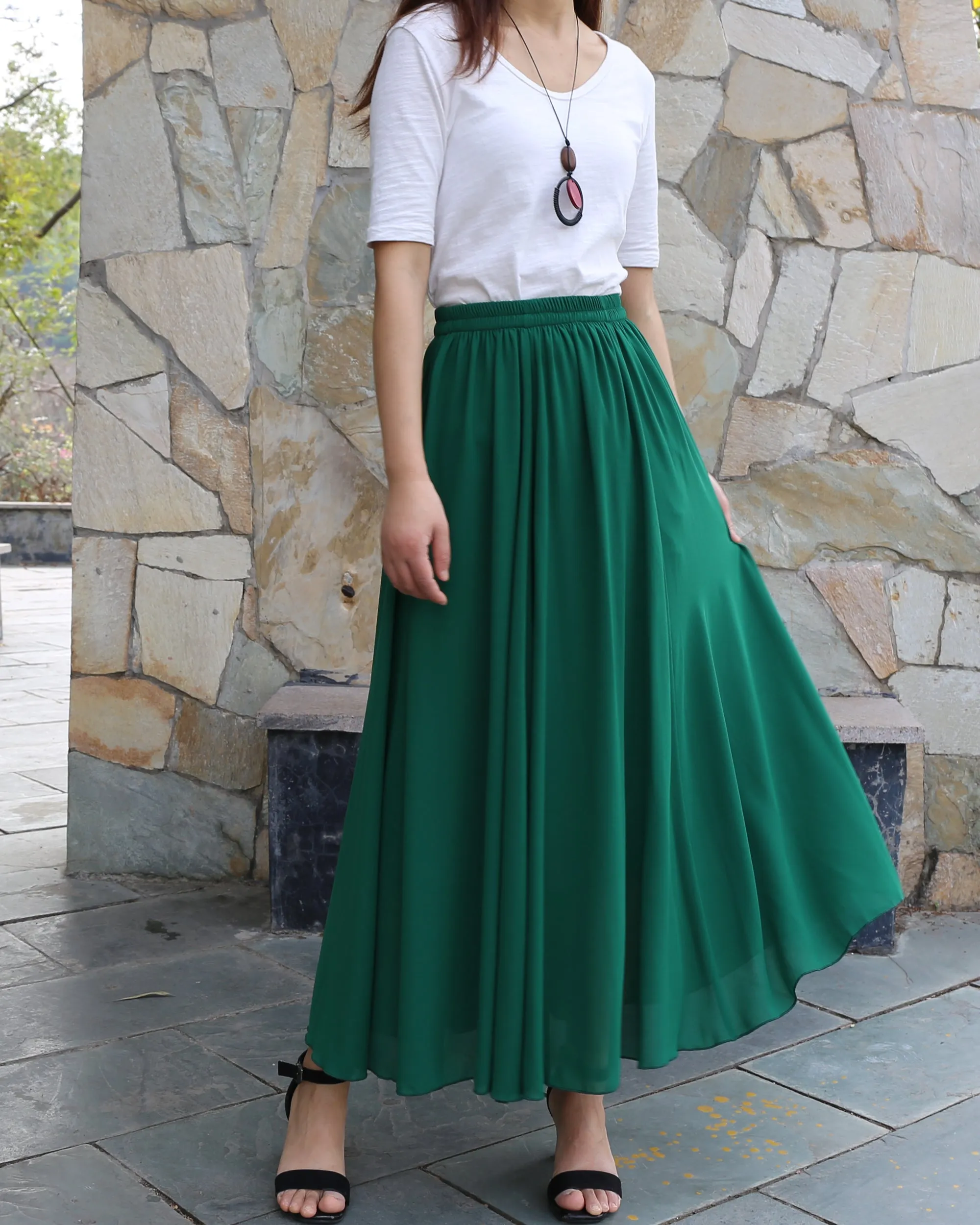 Women's maxi skirt, elastic waist skirt, chiffon skirt, long skirt, A-line skirt, customized summer skirt(Q2021)