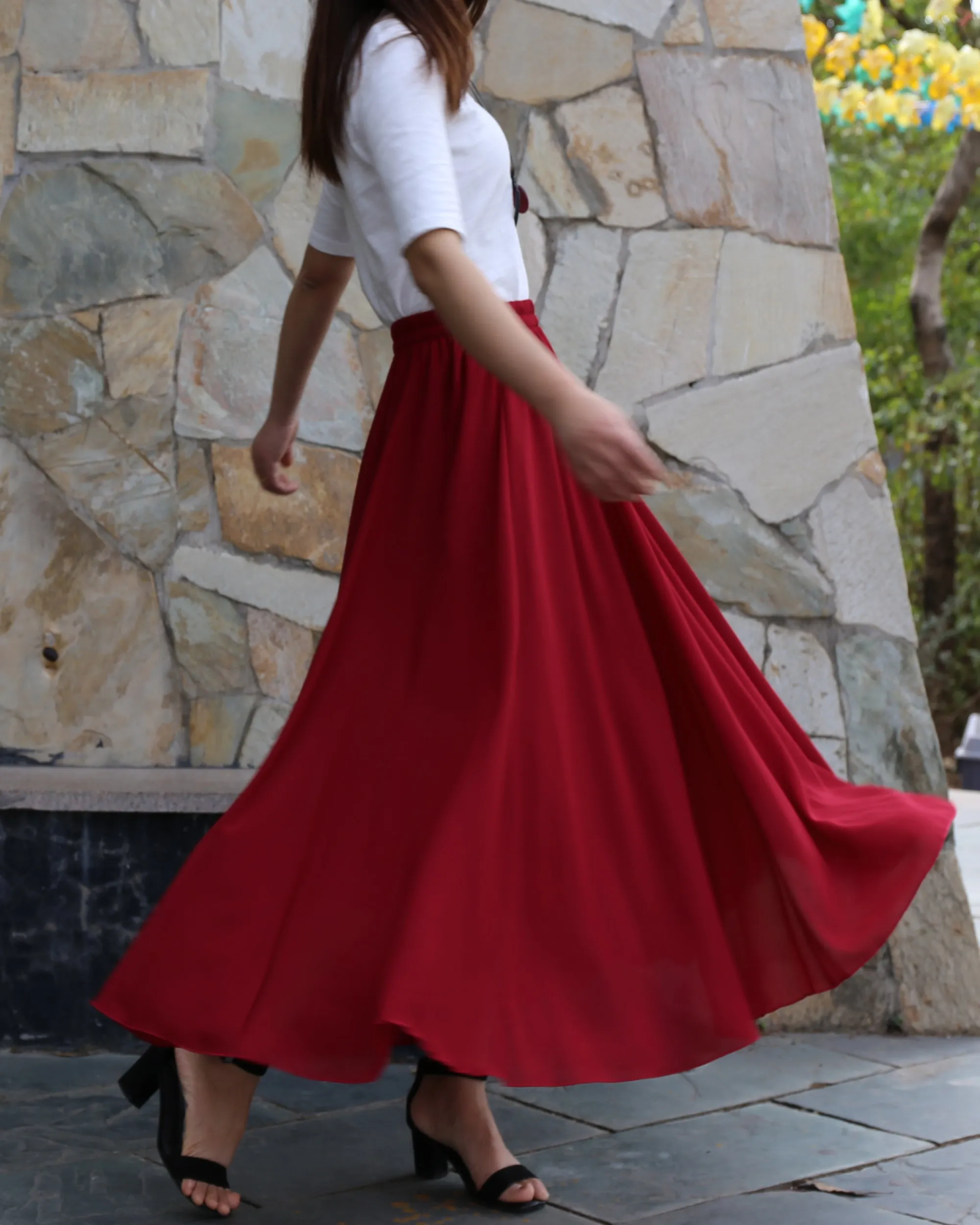 Women's maxi skirt, elastic waist skirt, chiffon skirt, long skirt, A-line skirt, customized summer skirt(Q2021)