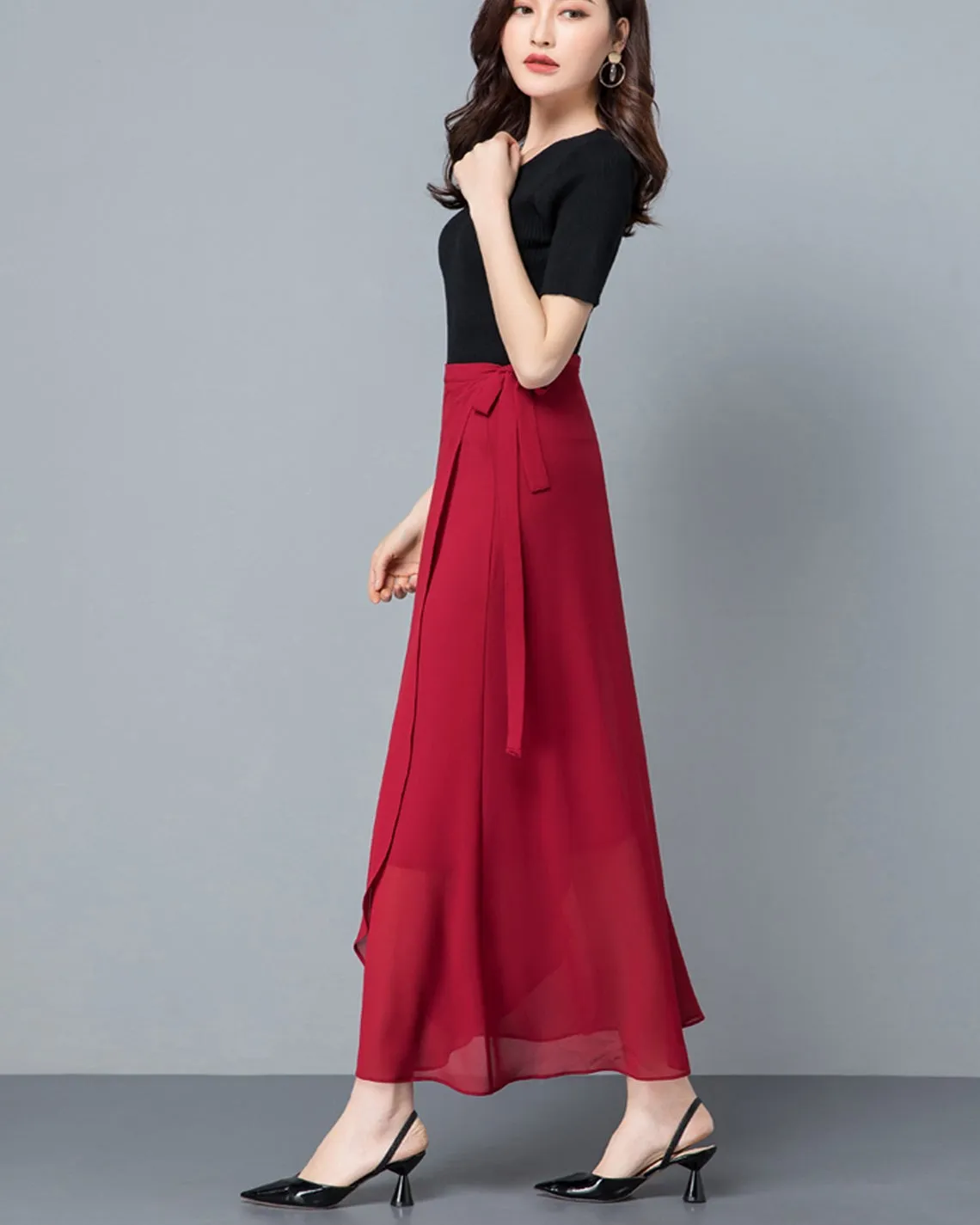 Women's wrap skirt, chiffon midi skirt, A-line skirt, long skirt, high waist skirt, flare skirt, plus size skirt, customized skirt A0014