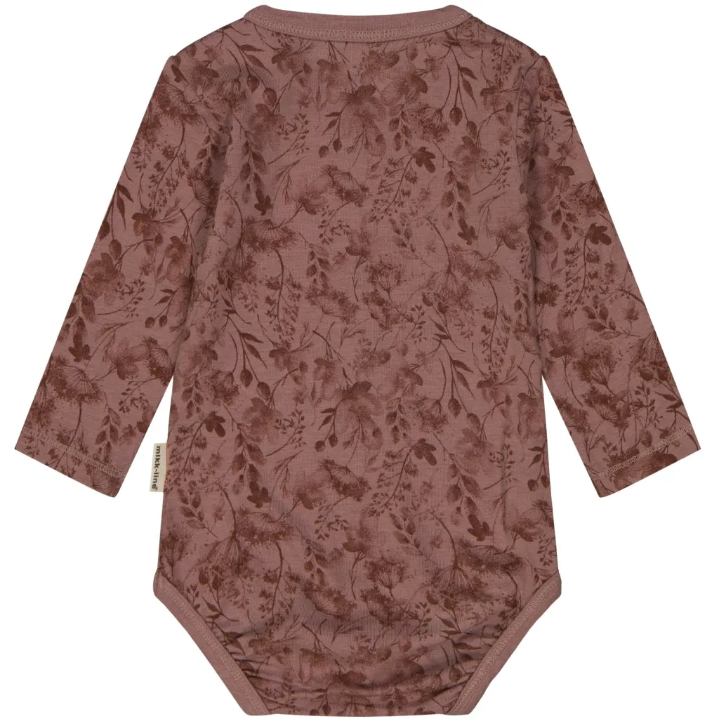 Wool/Bamboo Bodysuit Long Sleeves (Printed) - Burlwood