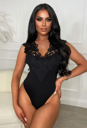 Worth It All Black Crochet Bodysuit