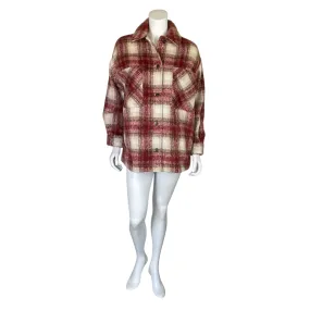 Zara | Women's Cream and Red Plaid Print Shacket | Size: M